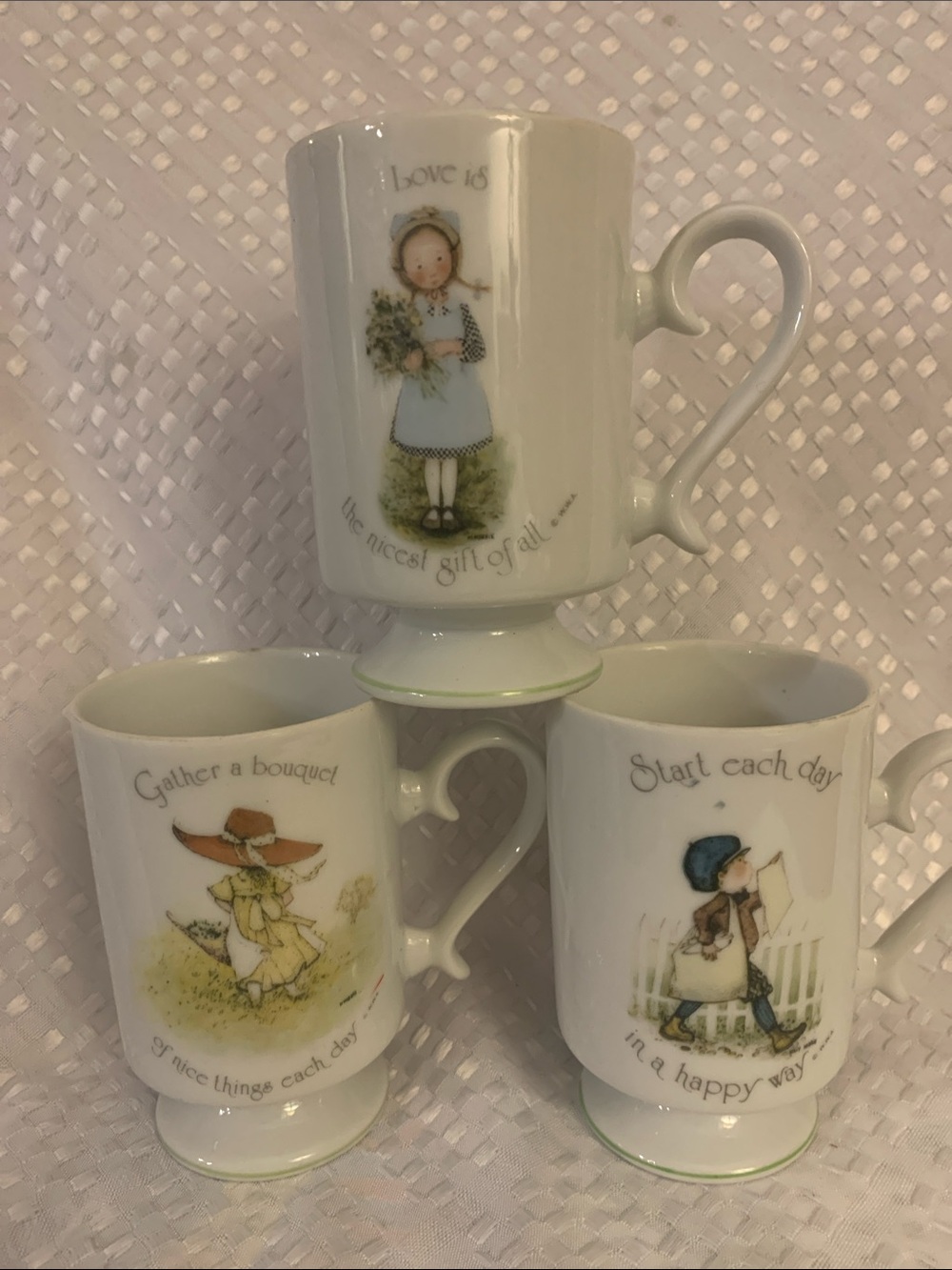 Three vintage Holly Hobbie pedestal style mugs from the early 70’s.
